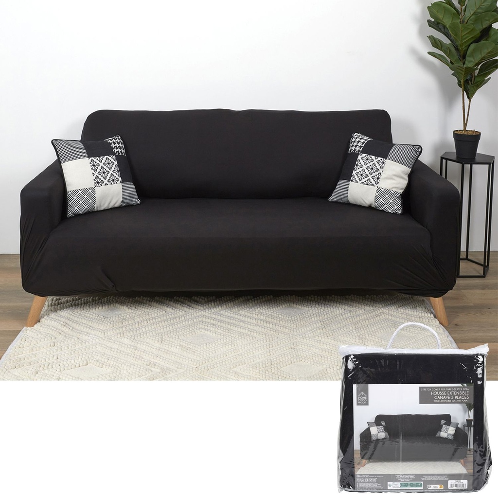 Housse extensible canape trois places noir