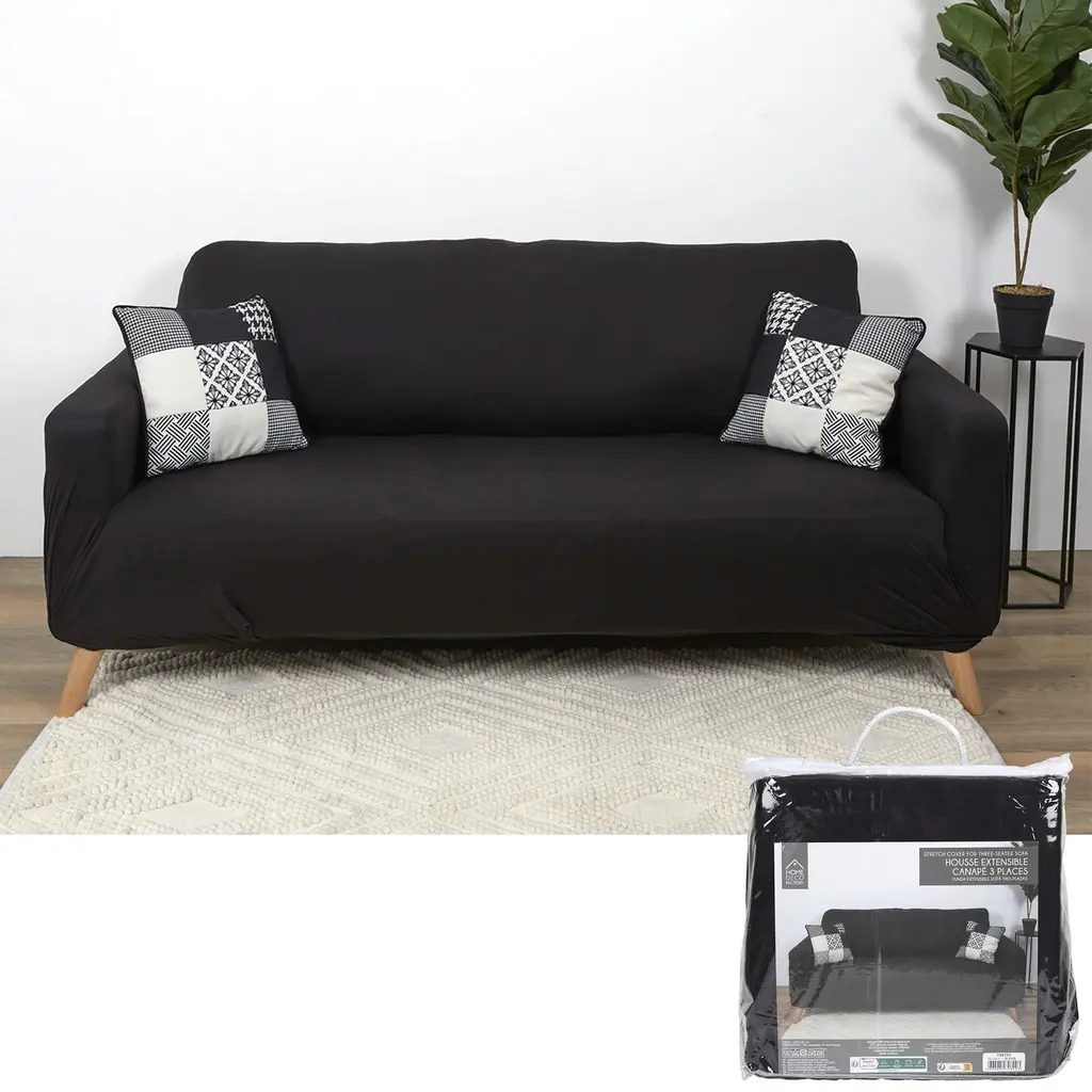 Stretch cover for three-seater sofa black
