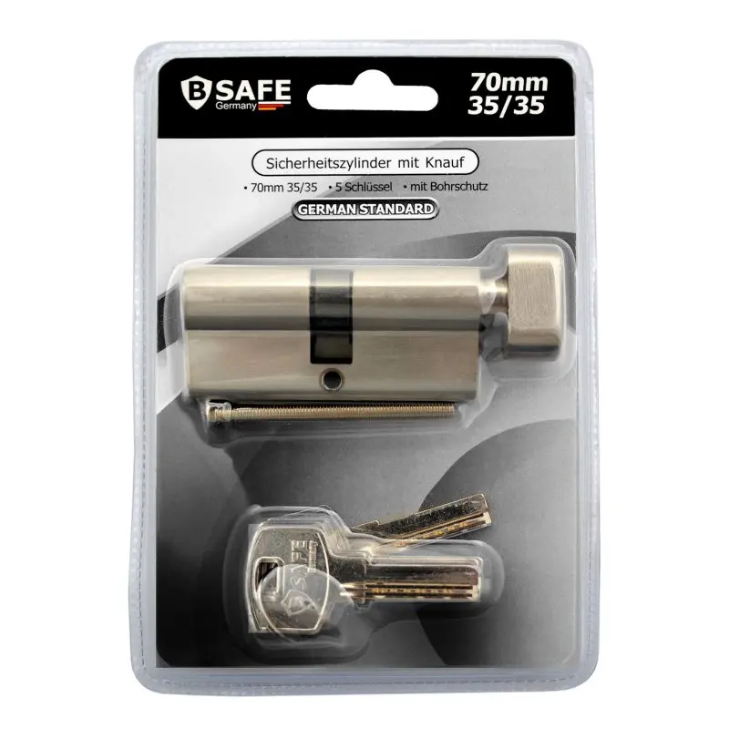 Safety button cylinder 70 mm (35/35) with 5 keys