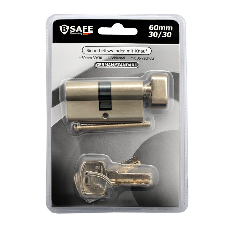 Safety button cylinder 60mm (30/30) with 5 keys