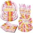 [YTL019] Star Groovy party kit for 24 - retro hippie disposable tableware