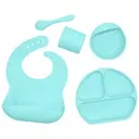 [YY-005/bleu] Kit complet pour le repas en silicone, sans BPA