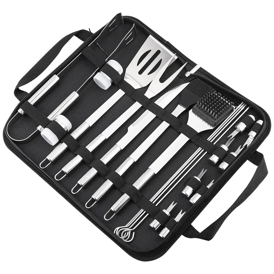 20-Piece Stainless Steel BBQ Utensil Set with Bag