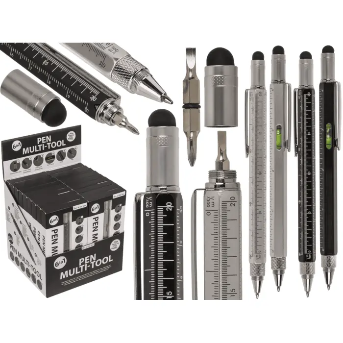 [29/2768 ZEN14] Ballpoint pen, multi-tool, 6 in 1, 15 x 1.5 cm,
