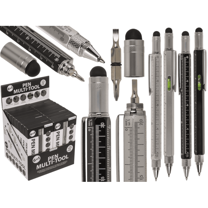Stylo à bille, multi-outil, 6 en 1, 15 x 1,5 cm,