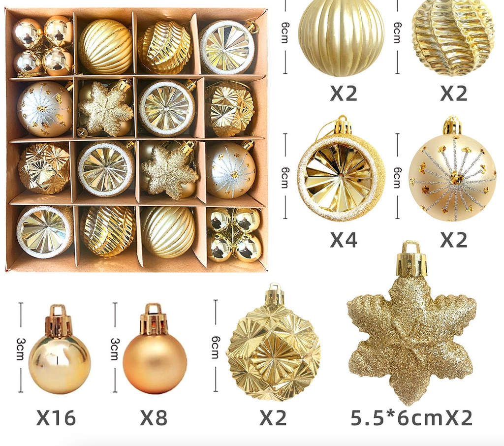 KIT 38 DECORATIONS SAPIN DOREES