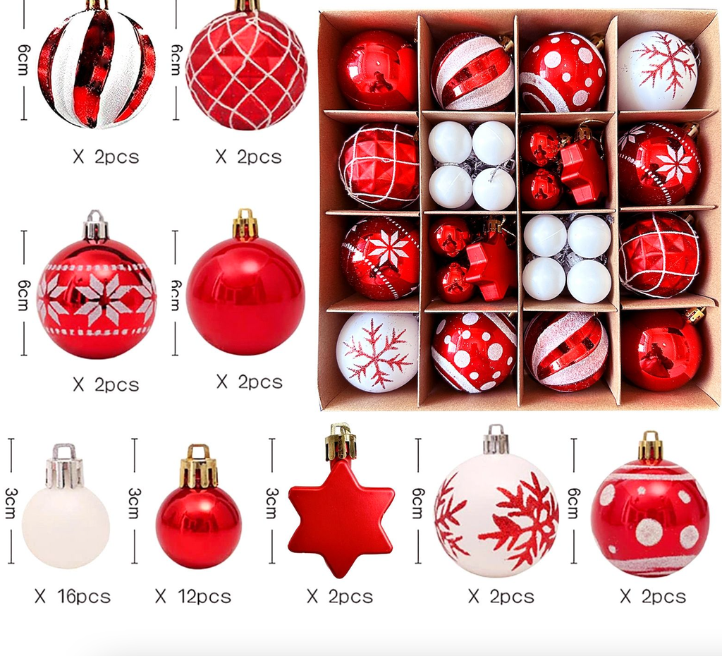 KIT 42 DECORATIONS ROUGES ET BLANCHES