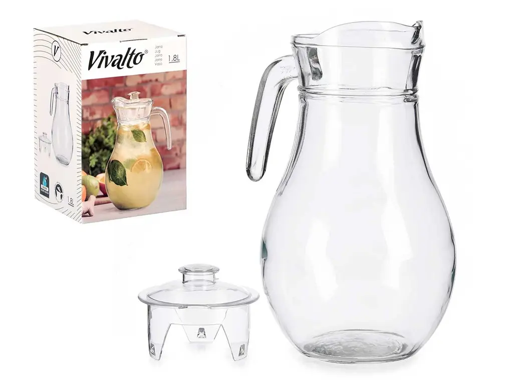 Cruche en verre couvercle transparent 1,8lts