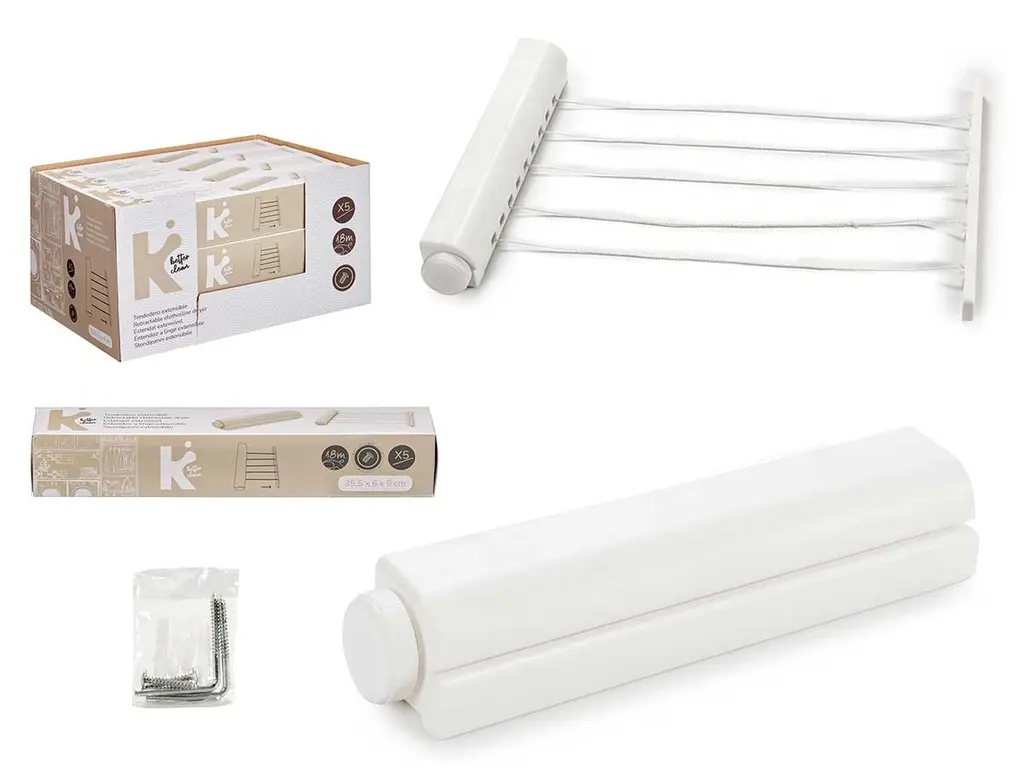 [21940 ZEN24] Extendable washing line 18m 5 ropes white BETTER CLEAN