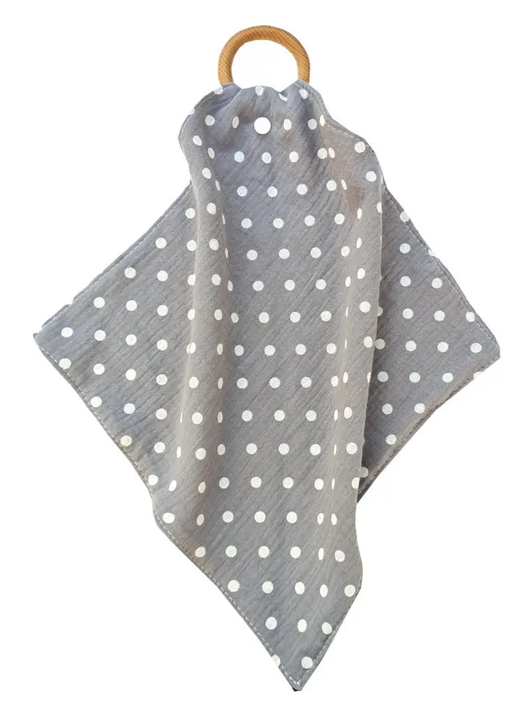 [YY-002/gris] Linge bavoir en coton gris pois blancs