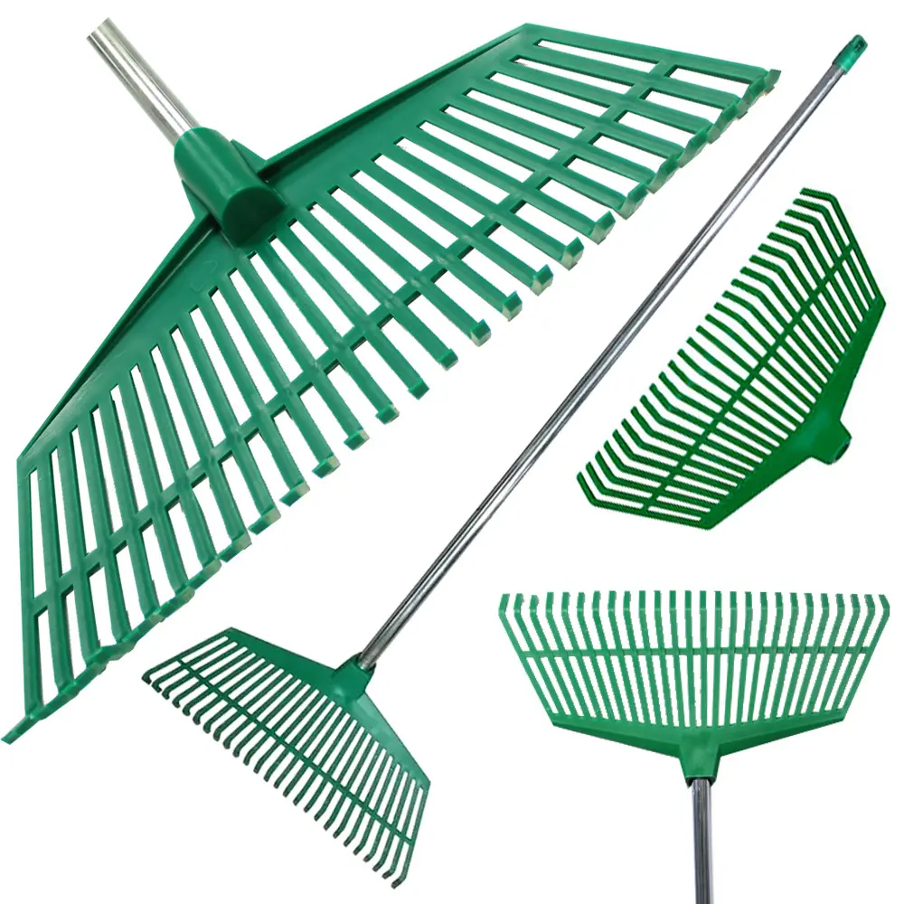 Plastic garden rake, aluminum handle