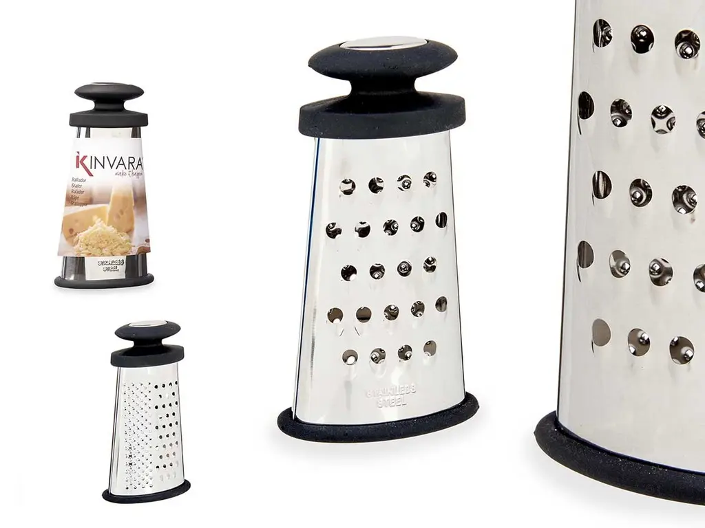 Steel grater with black silicone handle