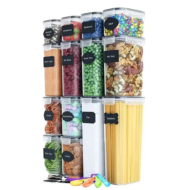 Lot 14 boites de rangement hermétiques, Etiquettes collantes