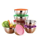 Lot de 5 bols en inox, couvercles hermétiques sans PBA. 18cm-26cm