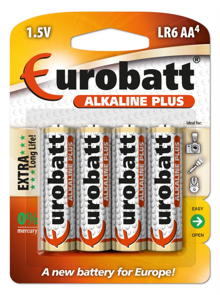 Piles Alkaline Plus R6 AA 4 pièces.