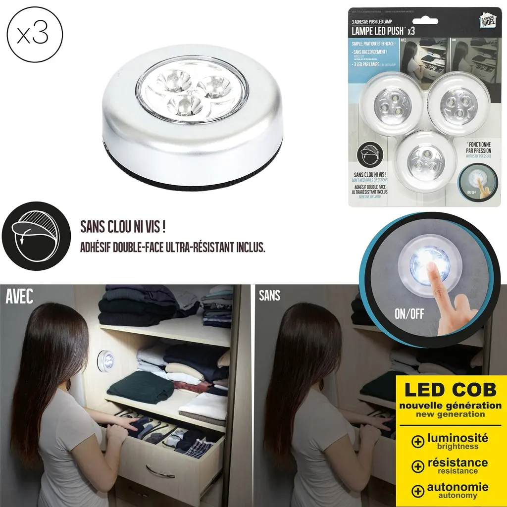 [LA10443 ZEN28] Lampe led push x3