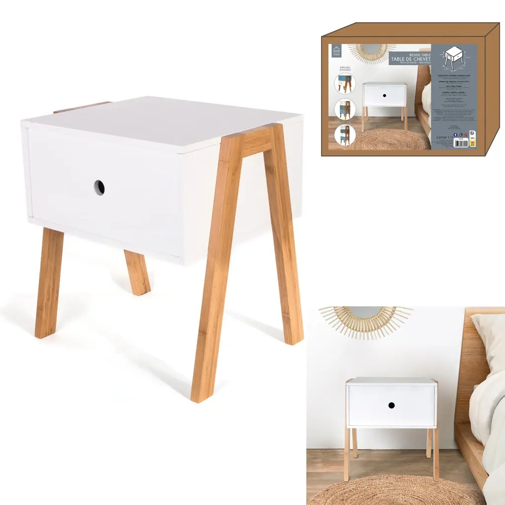 [HD3728 ZEN28] White stackable bedside table