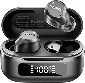 TOZO NC9 wireless earbuds, active noise cancelling 45 dB, Bluetooth 5.3