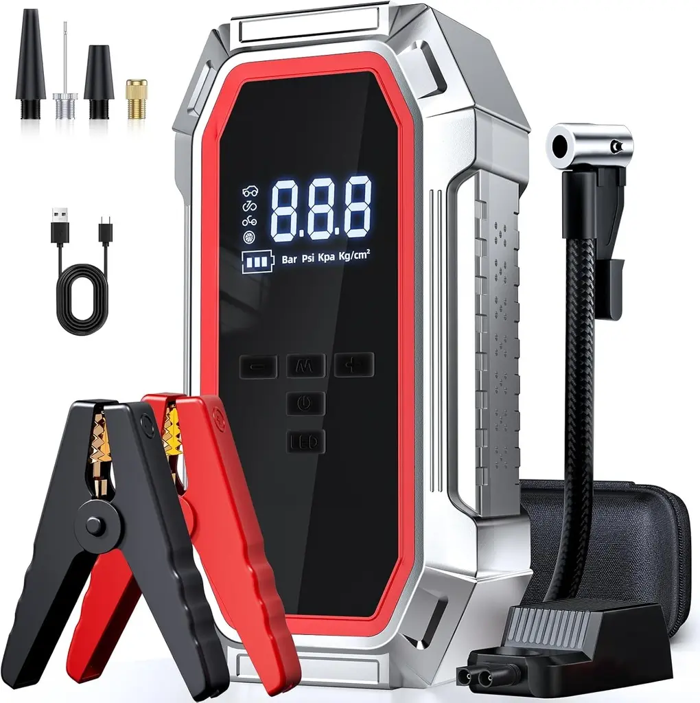Battery jump starter with 5k A compressor and LED
