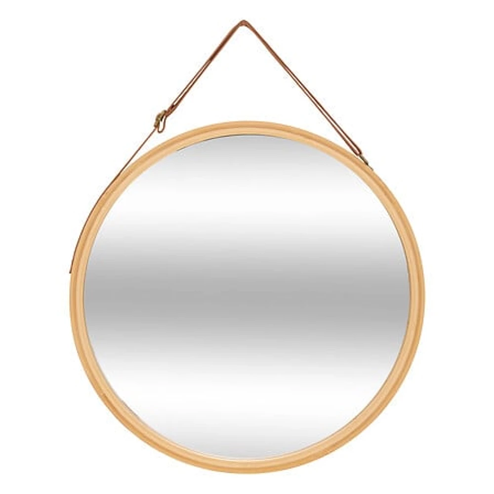Round bamboo leather wall mirror D38, beige