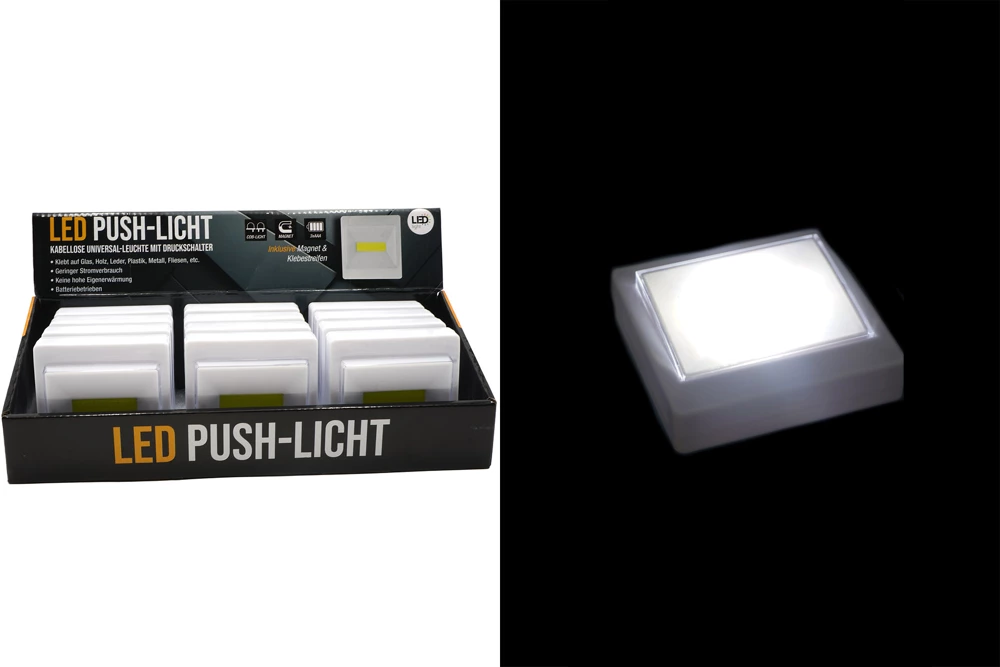 Rectangular LED push-light lamp with magnet and headband