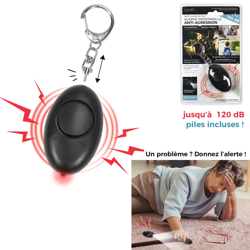 Personal anti-aggression alarm key ring