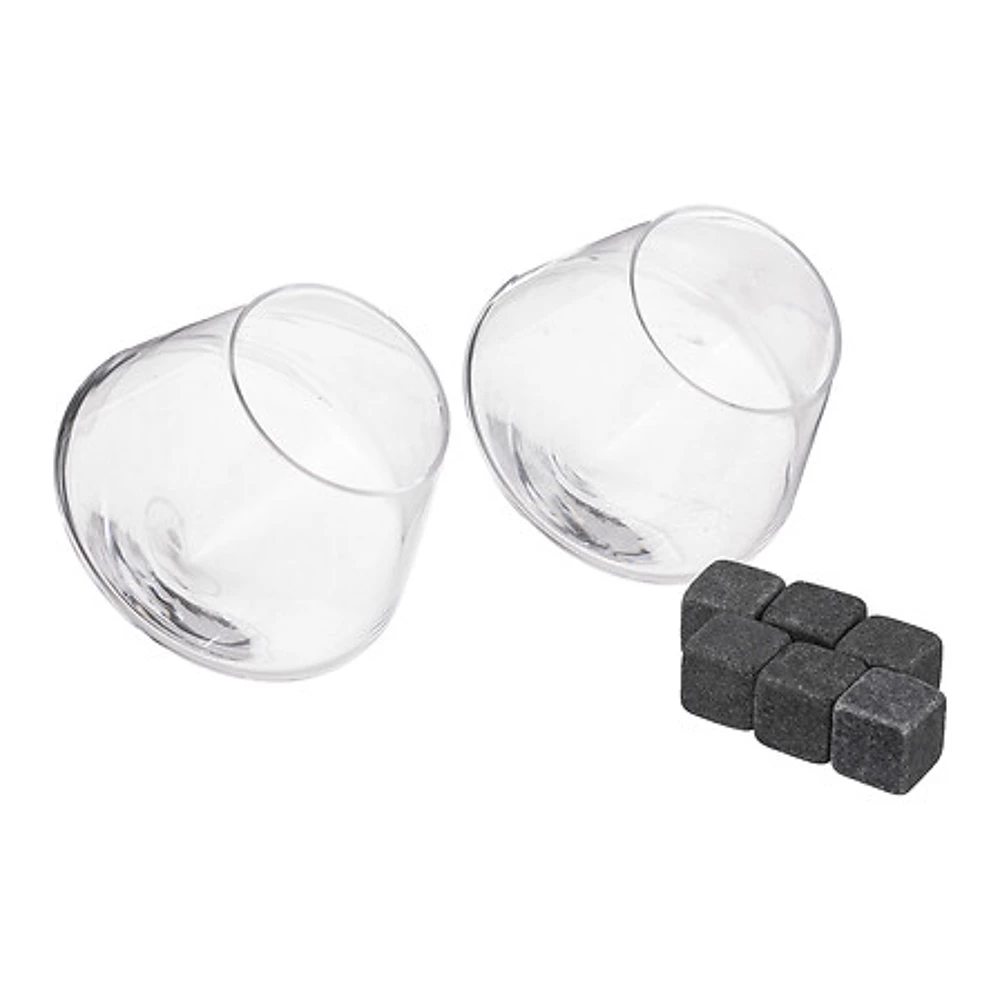 Coffret gobelets whisky x2 + pierres – transparent