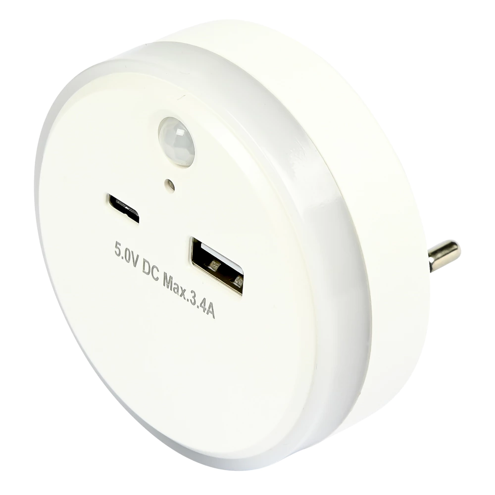 Prise USB-A & USB-C avec capteur jour/nuit + PIR