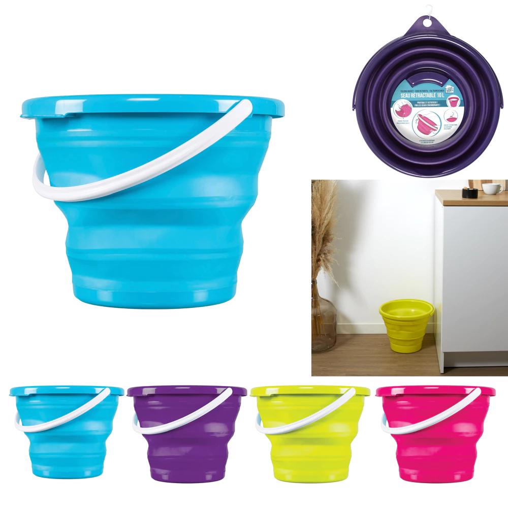 [ME2154 ZEN29] Seau pliable rond 10 L – 4 volets assortis