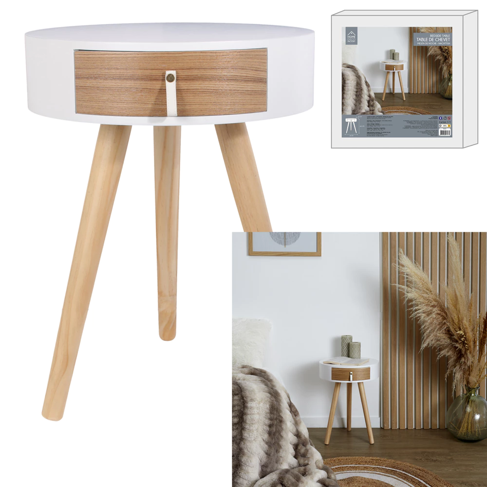 [HD6201 ZEN29] Nora bedside table white 34.5x34.5x47 cm