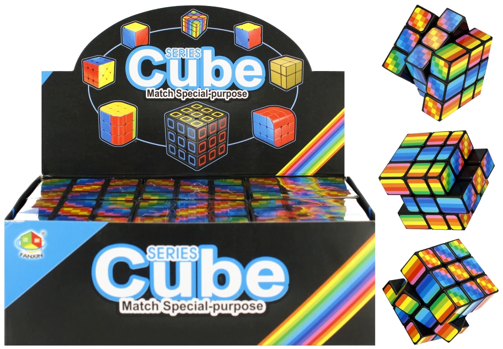 Cube magique 6x6 arc-en-ciel avec présentoir