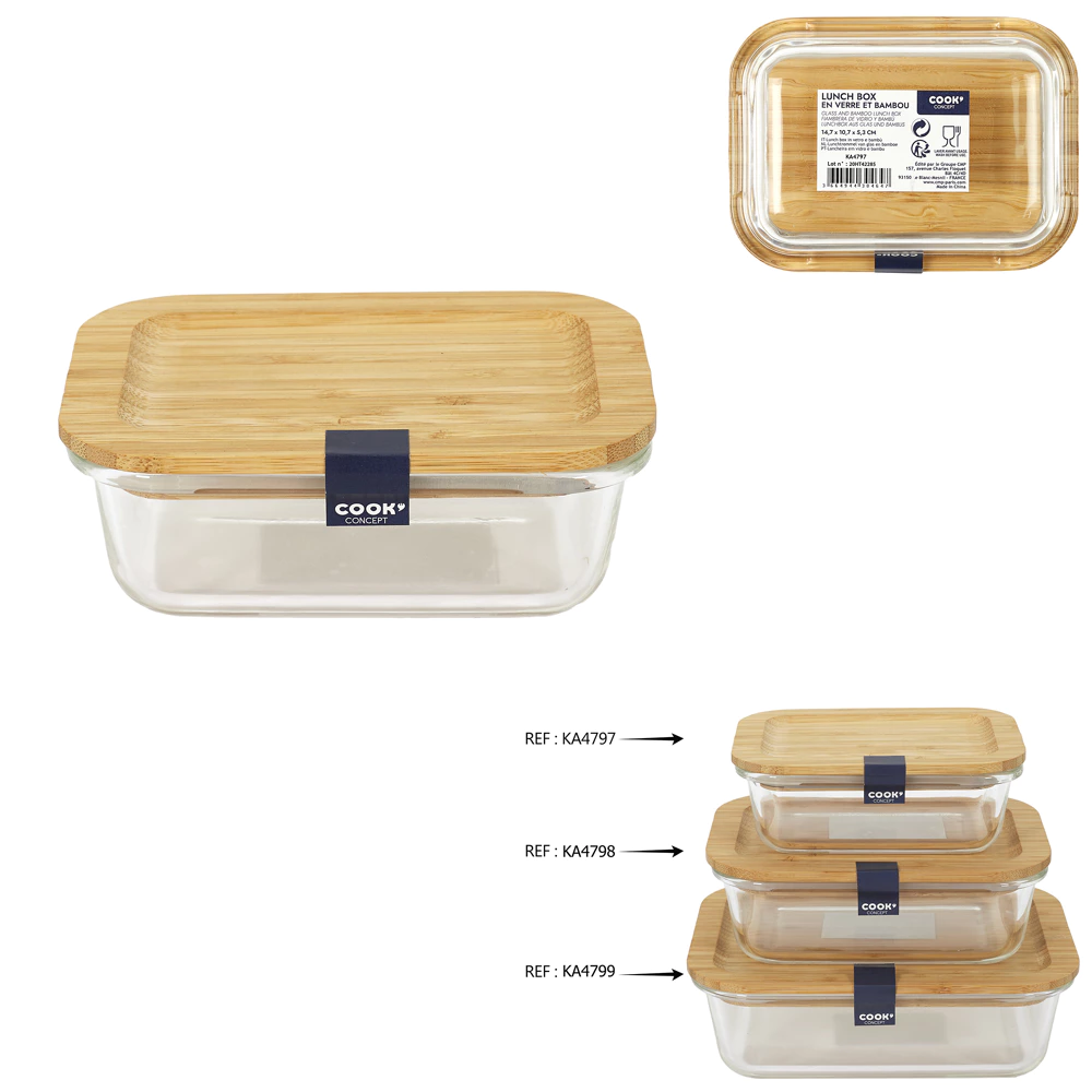 Glass and bamboo lunch box 32 cl