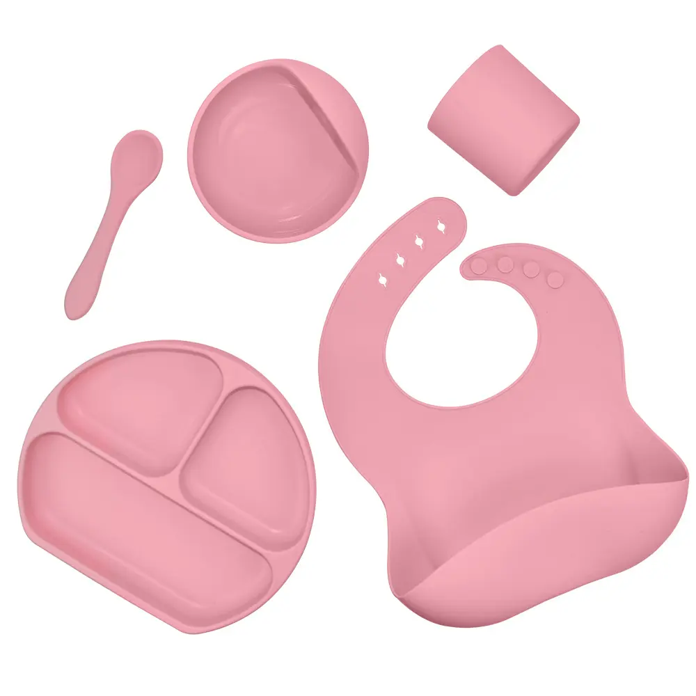 Beautiful complete pink silicone meal kit, BPA free