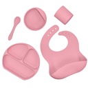 Magnifique kit complet rose pour le repas en silicone, sans BPA