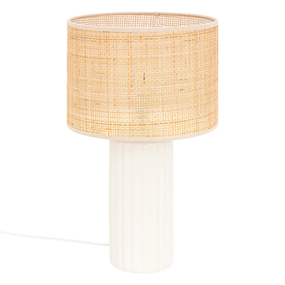 [202662 ZEN29] Lampe cylindre Tylia naturel H47 cm – blanc