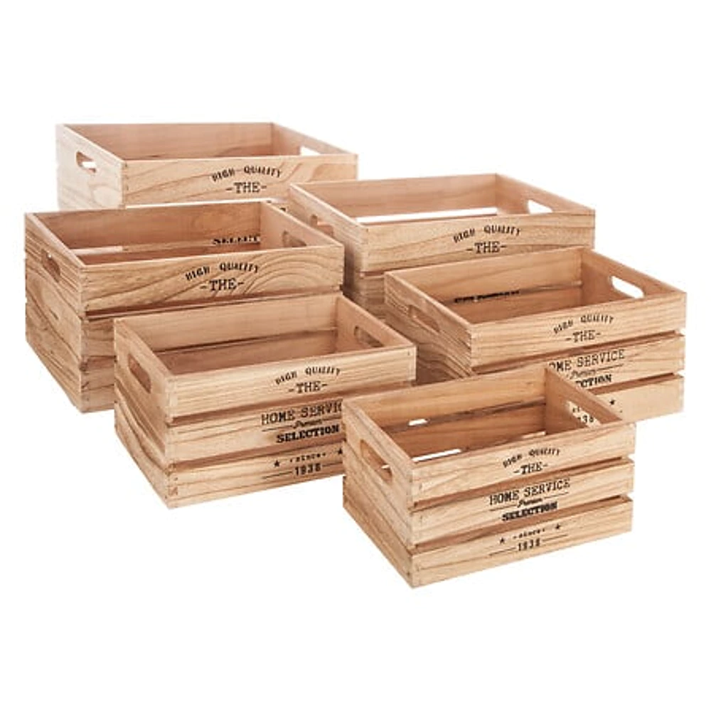 [140494 ZEN29] Natural Ylias wooden crates x6 – brown