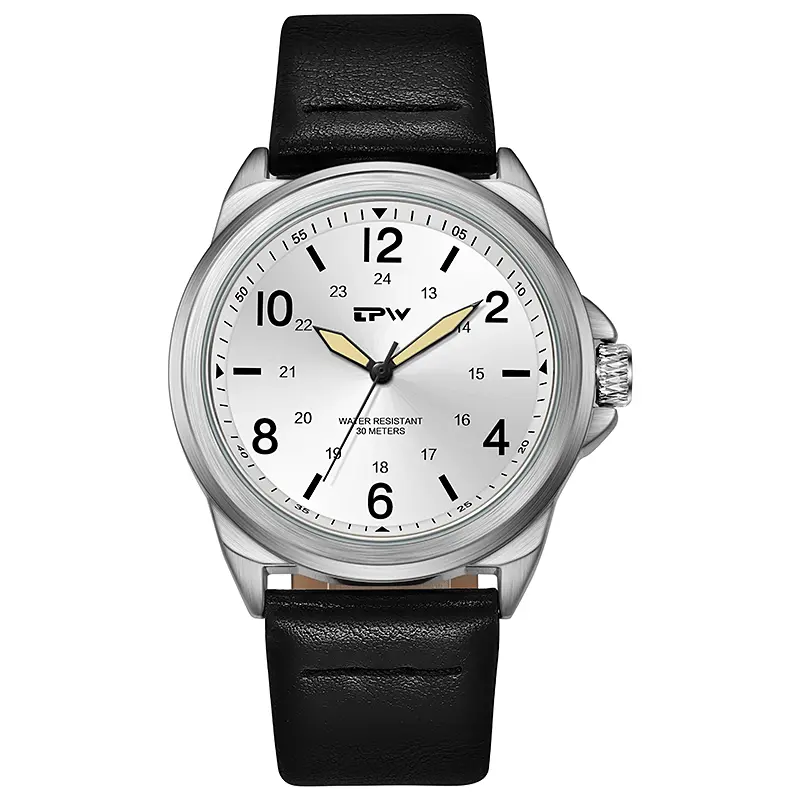 Chic Retro Quartz Watch with ivory background and black strap.