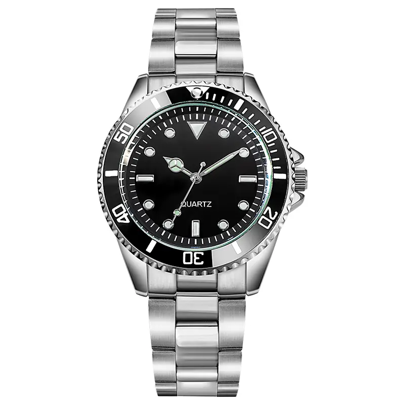 Chic Quartz Watch, black dial, stainless steel bracelet. K5008