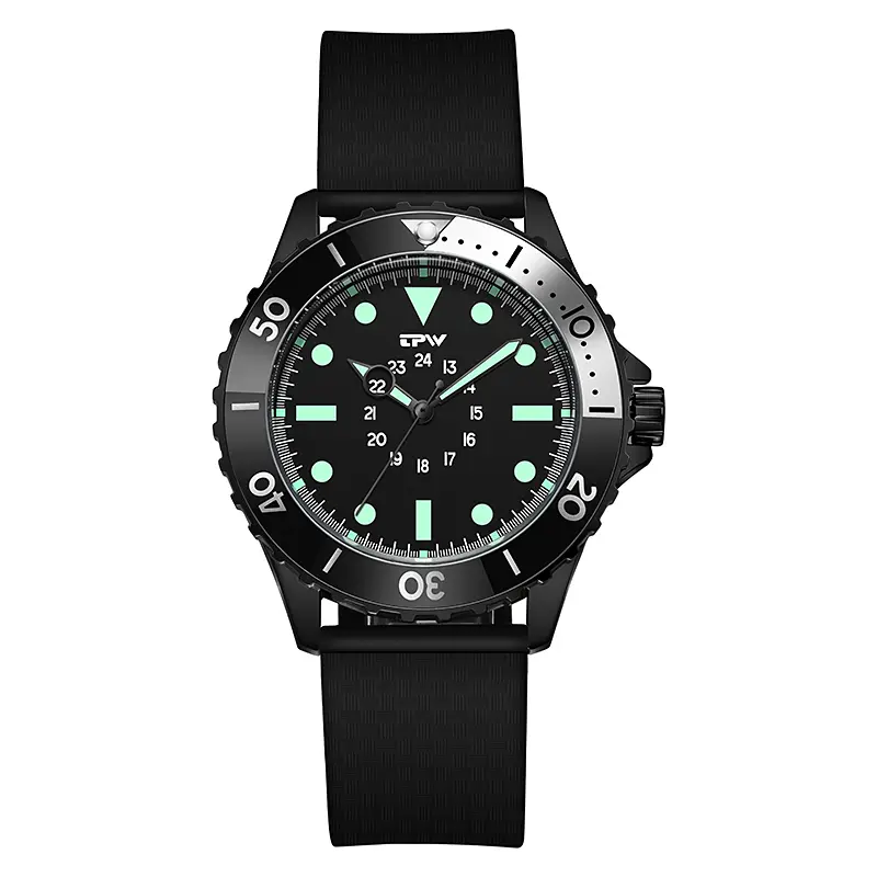 Sport chic watch, black dial and rotating bezel. K5013-98
