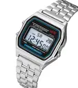 Retro digital sports watch, 32 mm backlit dial, stainless steel
