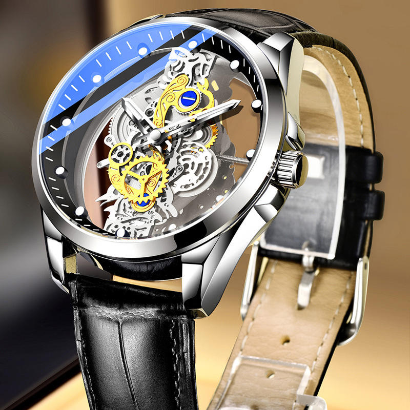 Transparent stainless steel men's watch.