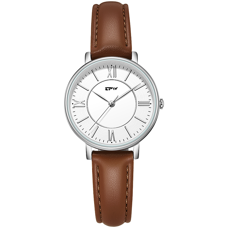 Montre Femme à quartz style vintage, bracelet coloris tabac.