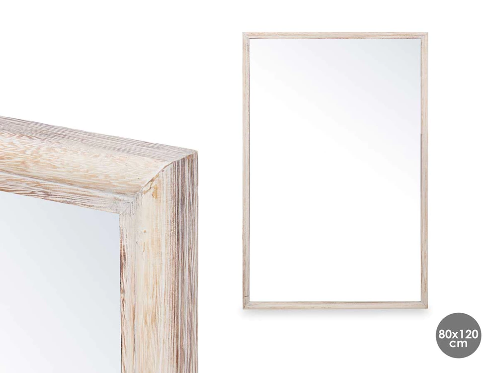 [65405 ZEN29] Miroir mural cadre en bois 80 x 120 cm naturel