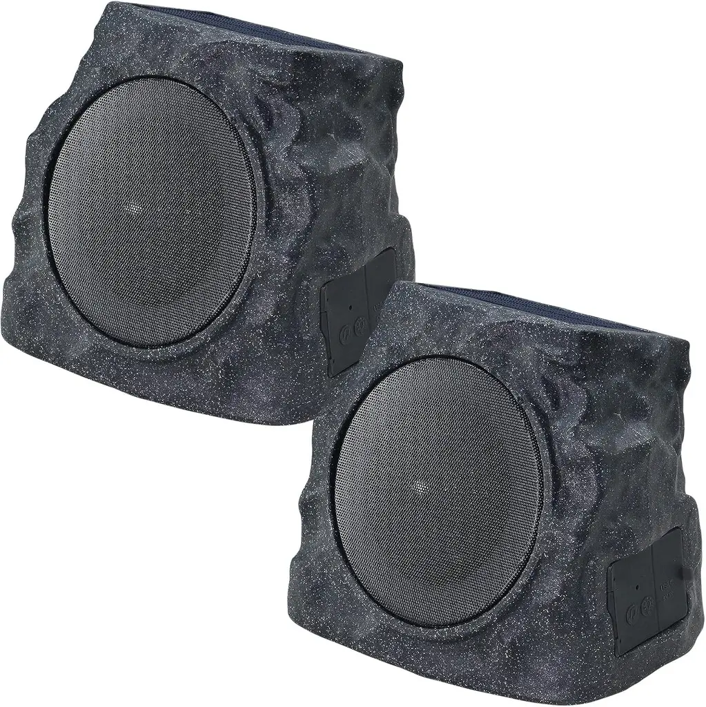 2x Enceintes Exterieures solaire Bluetooth / Rocher Noir