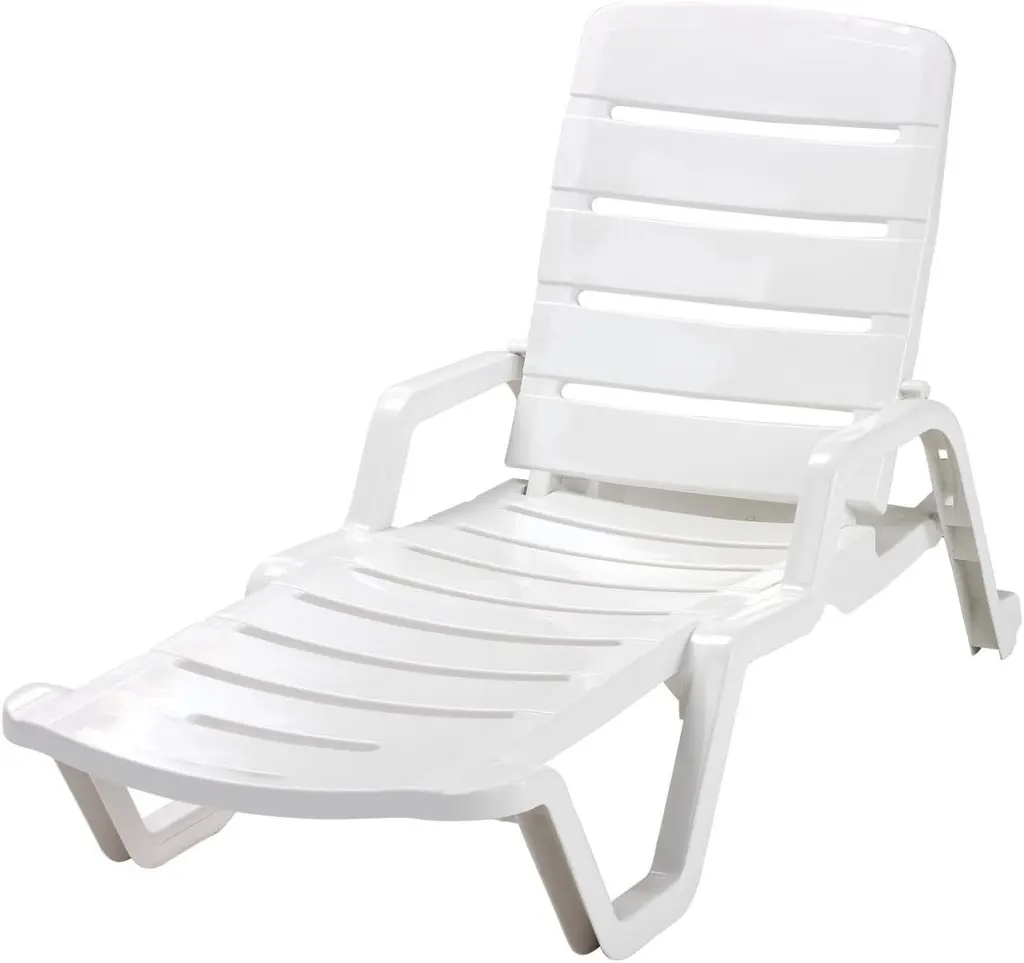 RECLINABLE WHITE LOUNGE CHAIR 1.93m Deckchair length