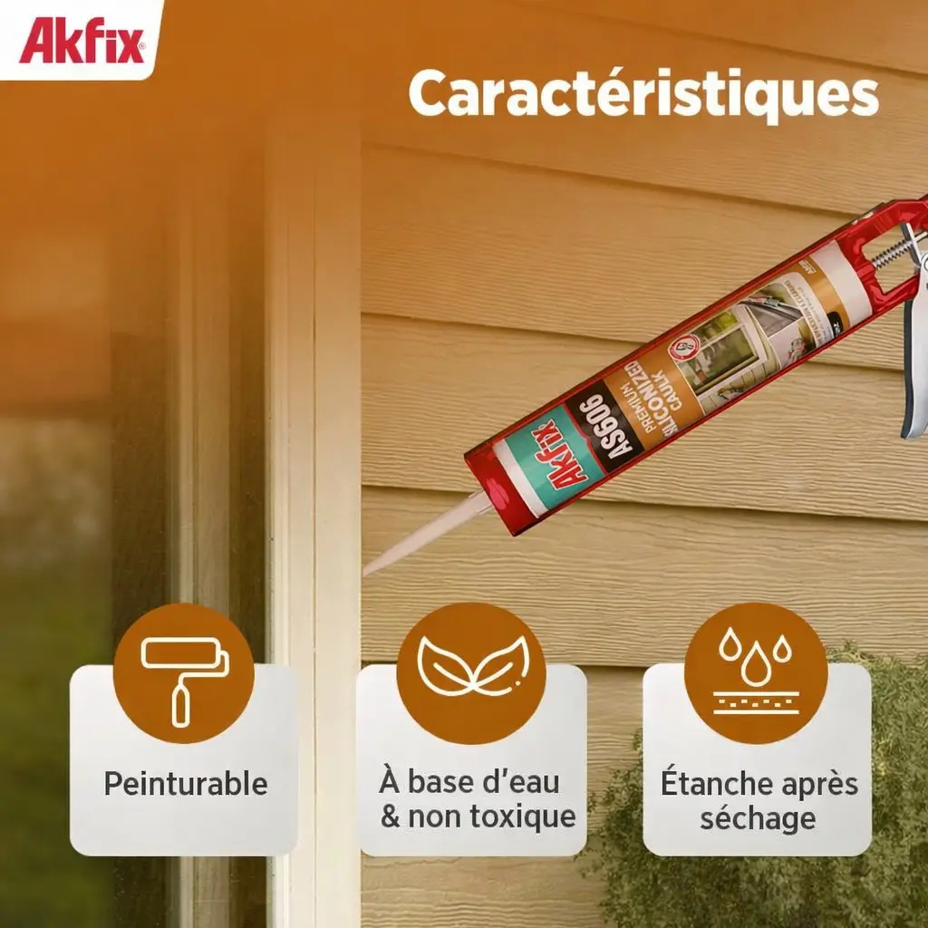 Mastic acrylique silicone AKFIX AS606 blanc – Peinturable, joints fenêtres & portes, 300 ml
