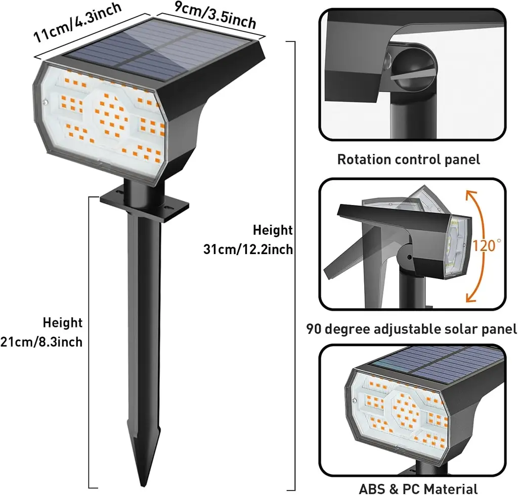 LED solar garden spotlight 56 ​​LED IP68 – Garden spotlight, warm white