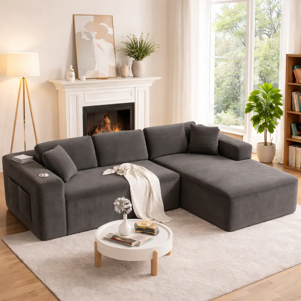 [2BOITE-SSM003GY-A/B] XXL comfort modular corner sofa,