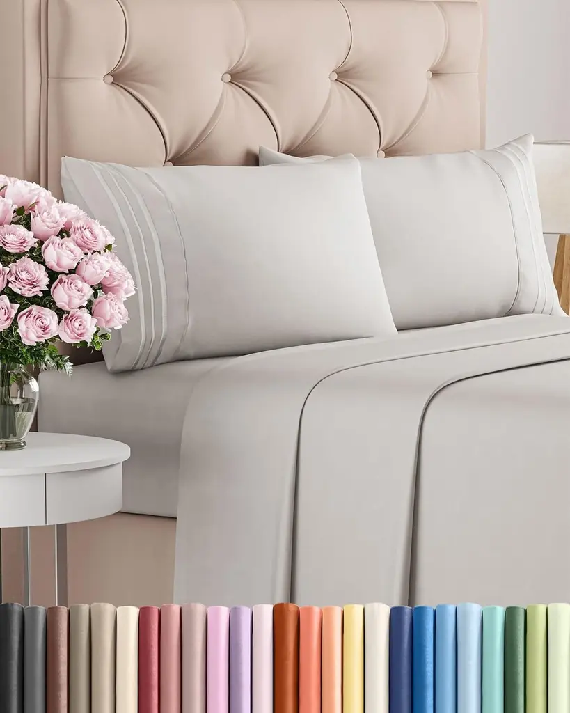 Queen 4-piece microfiber sheet set, soft and breathable - grey