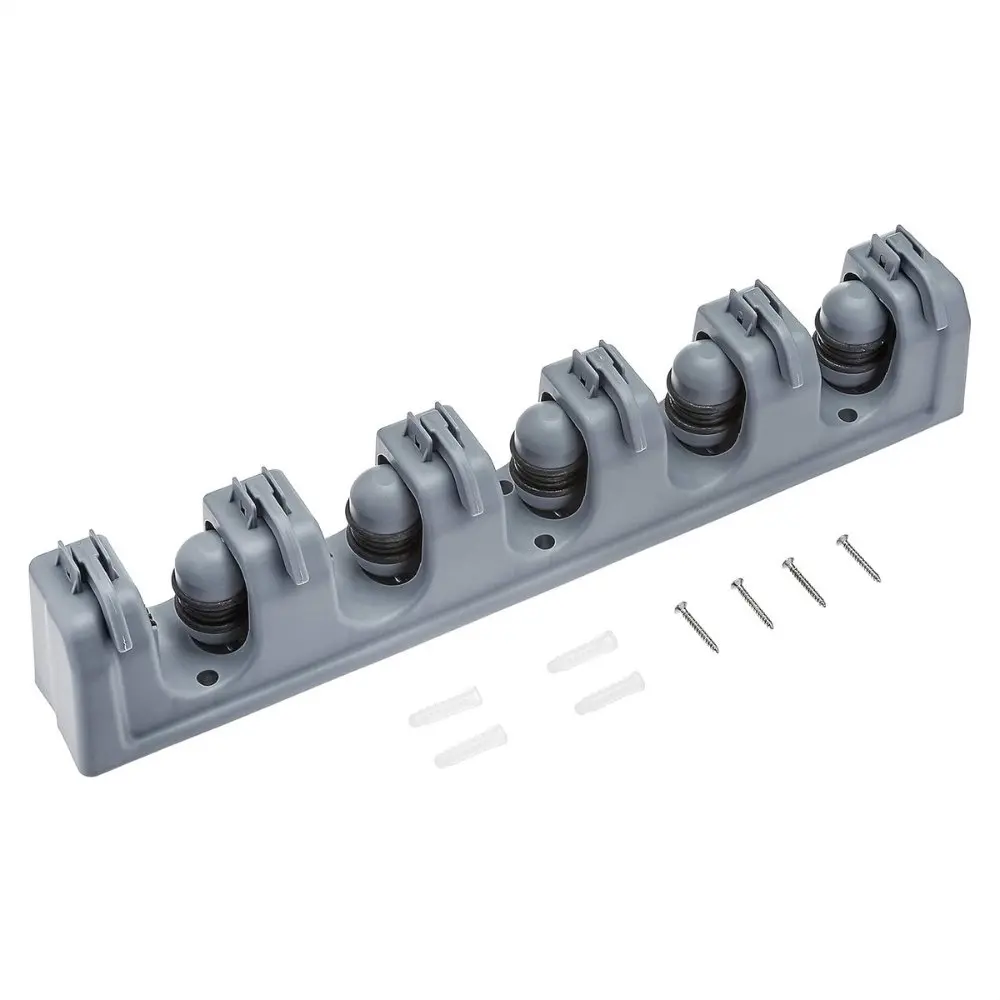 Wall Broom Hanger with 5 Supports and 6 Hooks
